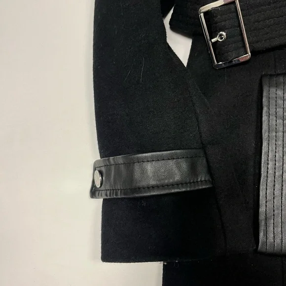 Michael Kors Long Women's Wool Pea Coat Silver Details Size XS Color Black - Picture 4 of 11